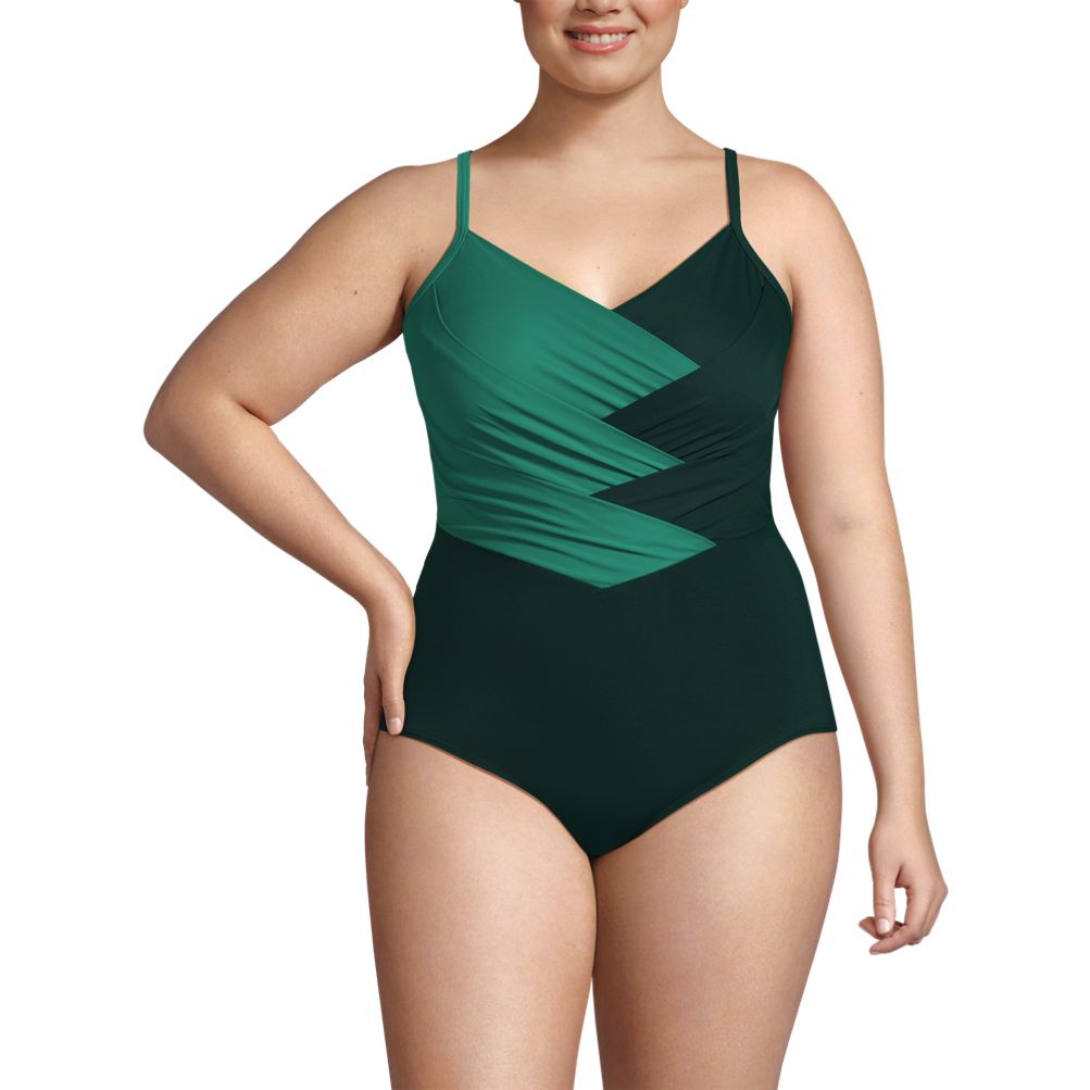 Women's Plus Size Slender Suit Pleated X-back One Piece Swimsuit