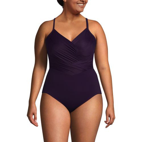 Swimsuits For All Women's Plus Size Tummy Control Chlorine Resistant High  Neck One Piece Swimsuit - 30, Purple Blue Rain
