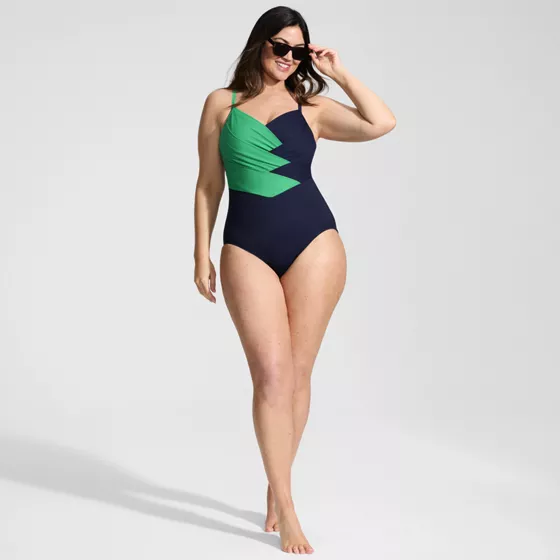 Women's Plus Size New SlenderSuit Pleated Low Leg One Piece Swimsuit - primary