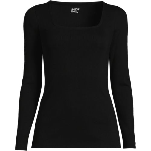 Ribbed Square Neck Top, Women, size: 14-16, regular, Black, Spandex/Cotton-blend, by Lands’ End