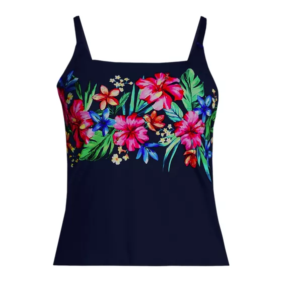 Women's Long Torso Square Neck Tankini Swimsuit Top - primary