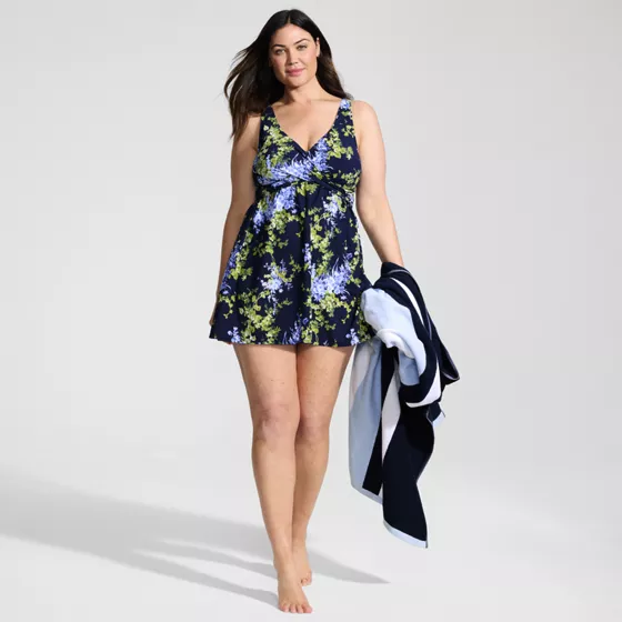 Women's Plus Size New SlenderSuit Wrap Swim Dress Swimsuit Print - primary