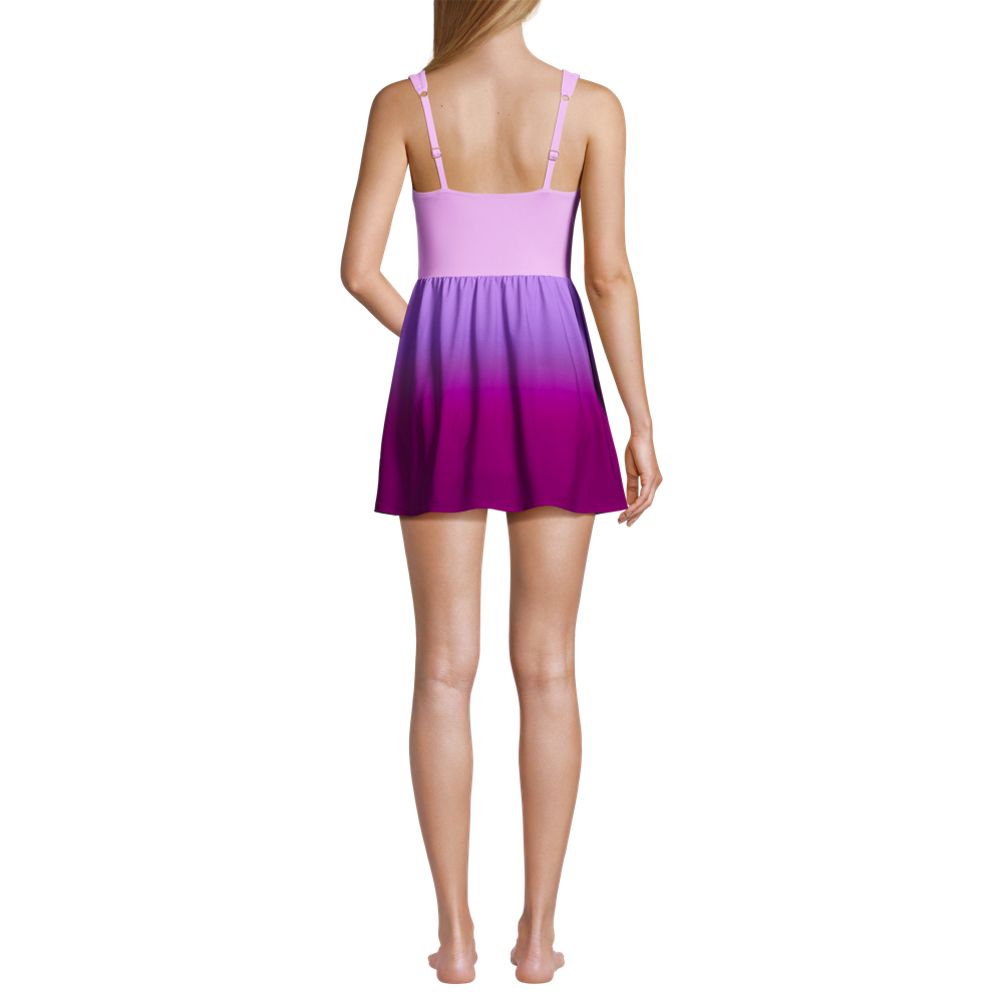 Lands' End Women's SlenderSuit Wrap Swim Dress Swimsuit - Crimson rose/purple Ombre - 12