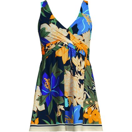 Women's Petite Slender Suit Wrap Swim Dress Swimsuit Print - image 1