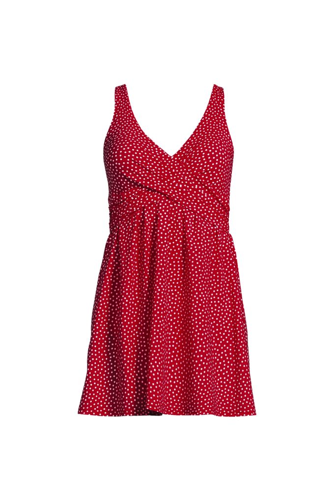 Lands' End Women's Plus Size New Slendersuit Wrap Swim Dress Swimsuit Print In Red
