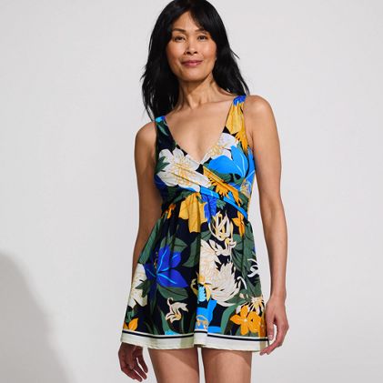 Women's Petite Slender Suit Wrap Swim Dress Swimsuit Print - image 2