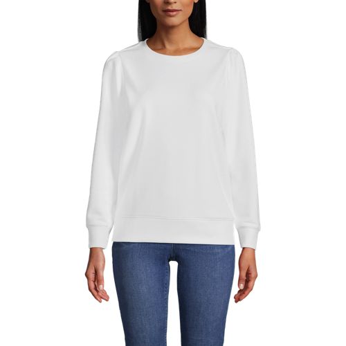  Lands' End Sweatshirt Serious Sweats Mit Puffärmeln, Damen, Größe:48-50 Regular, Weiß, Baumwoll-mischung/polyester-mischung, By Lands' End 
