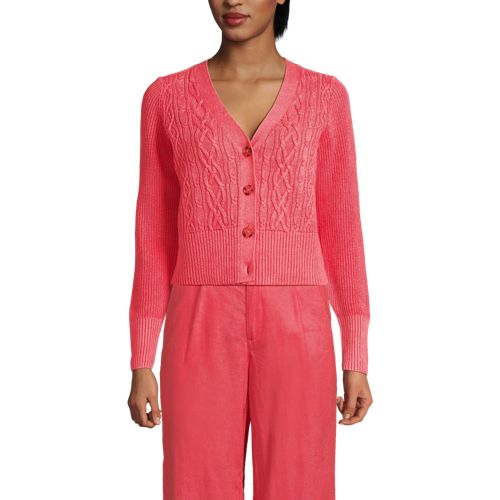  Lands' End Cardigan Aus Leinenmix, Damen, Größe:48-50 Regular, Pink, By Lands' End 