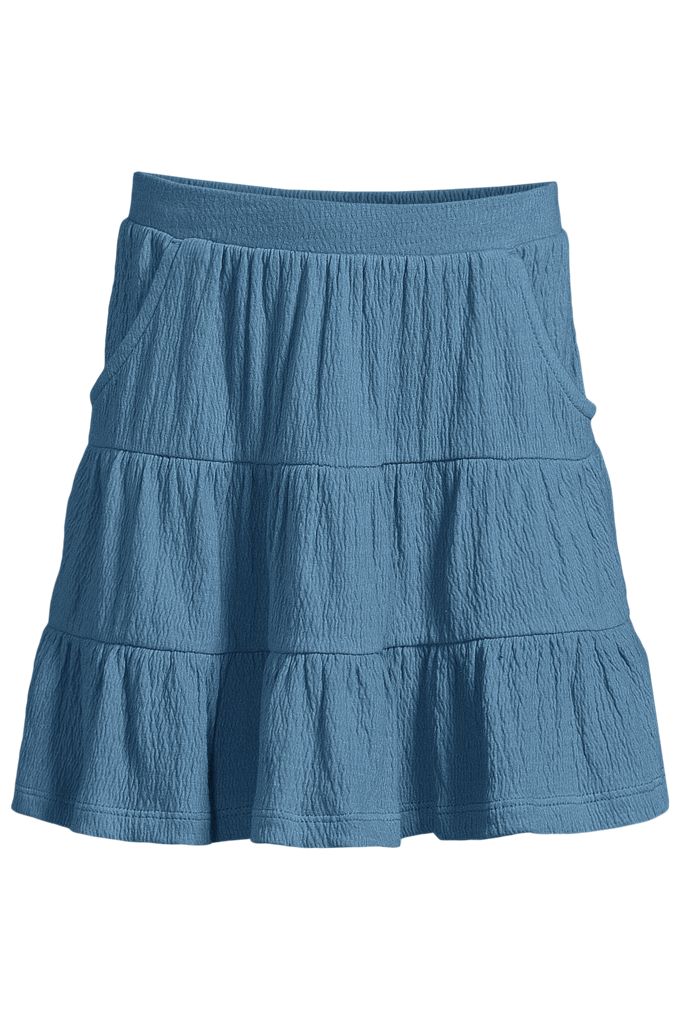 Girls Knit Gauze Tiered Skirt – Lands’ End – Blue – S