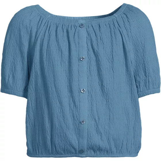Girls Short Sleeve Knit Gauze Puff Sleeve Top - primary