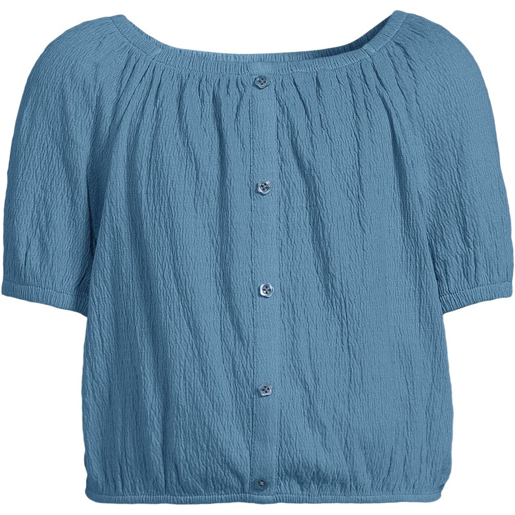 Girls Short Sleeve Knit Gauze Puff Sleeve Top | Lands' End