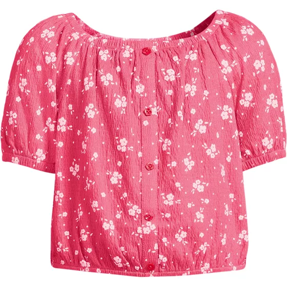 Girls Short Sleeve Knit Gauze Puff Sleeve Top - primary