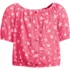 Girls Short Sleeve Knit Gauze Puff Sleeve Top, Front
