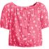 Girls Short Sleeve Knit Gauze Puff Sleeve Top, Front