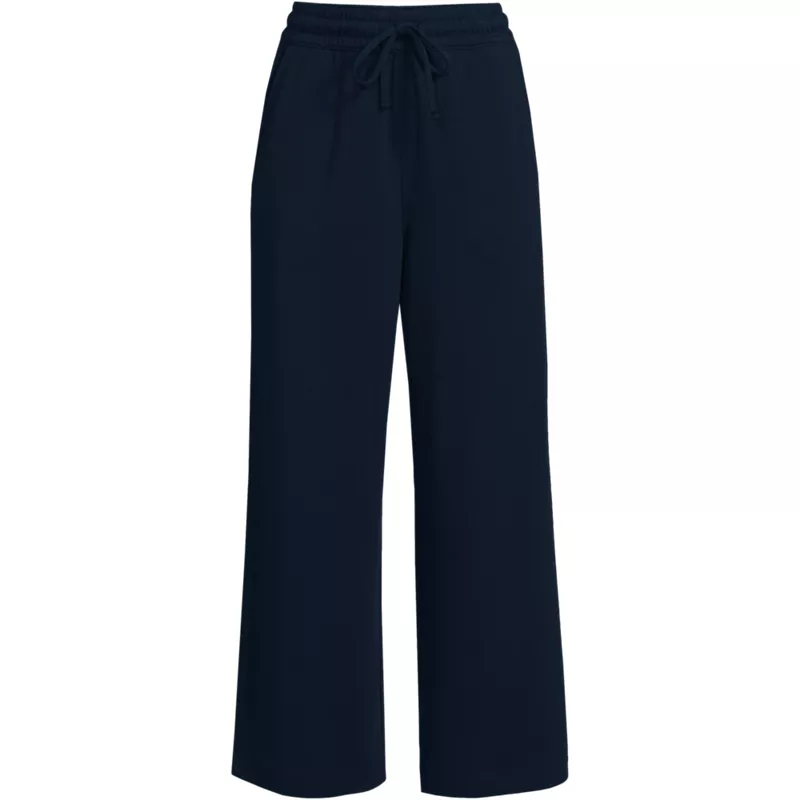Women's Plus Size Sport Knit Elastic Waist Wide Leg Crop Pants, Front