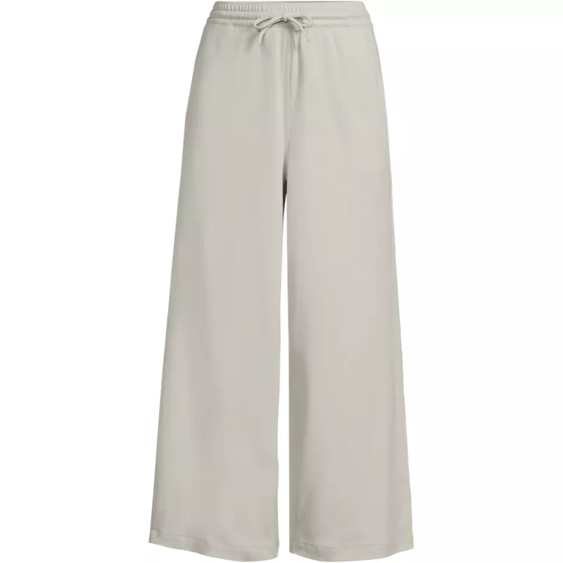 Women's Petite Sport Knit Elastic Waist Wide Leg Crop Pants, Front