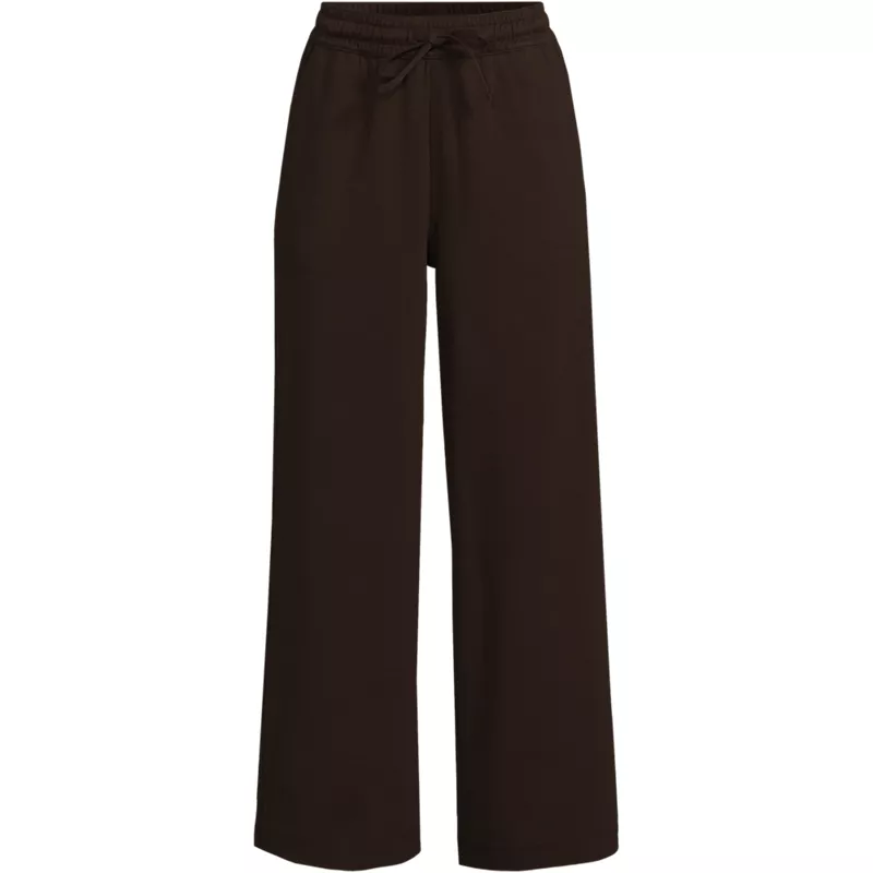 Women's Plus Size Sport Knit Elastic Waist Wide Leg Crop Pants, Front