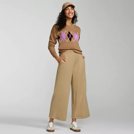 Women's Plus Size Sport Knit Elastic Waist Wide Leg Crop Pants - primary