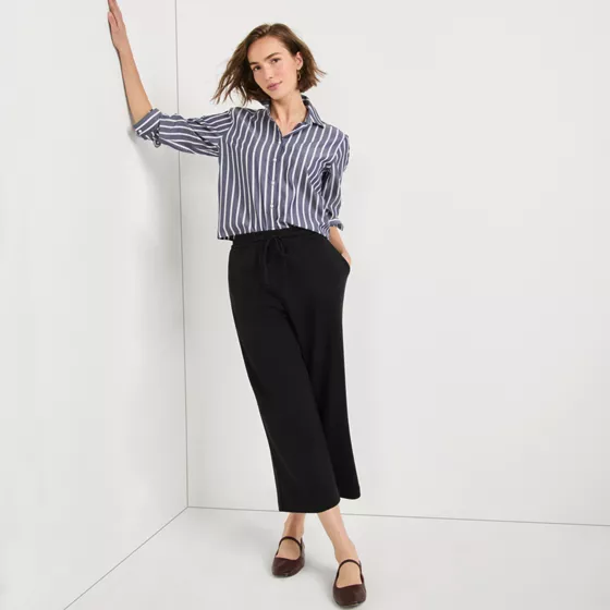 Women's Sport Knit Elastic Waist Wide Leg Crop Pants - primary