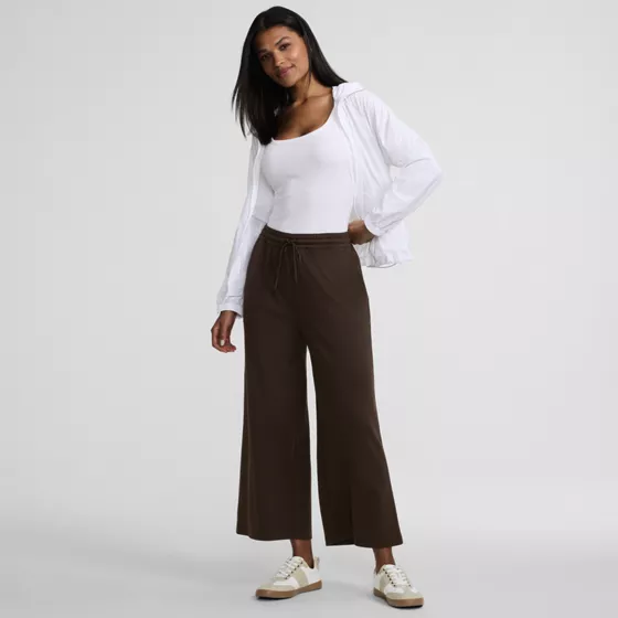 Women's Sport Knit Elastic Waist Wide Leg Crop Pants - primary