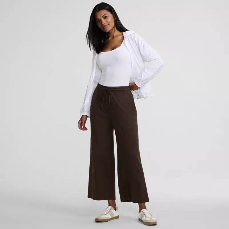 Women's Sport Knit Elastic Waist Wide Leg Crop Pants, alternative image