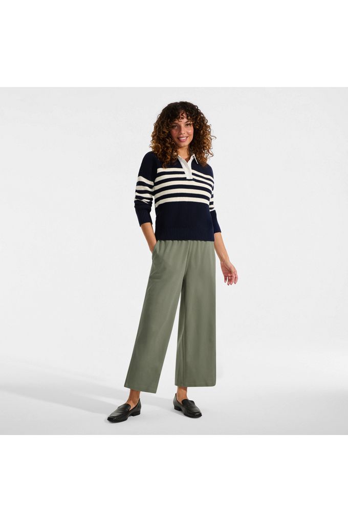 Lands' End Women's Tall Sport Knit Elastic Waist Wide Leg Crop Pants In Green