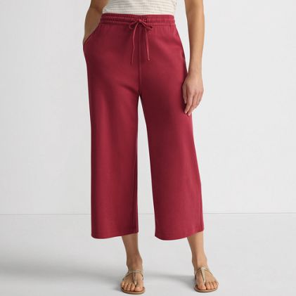 Women's Sport Knit Elastic Waist Wide Leg Crop Pants - image 2