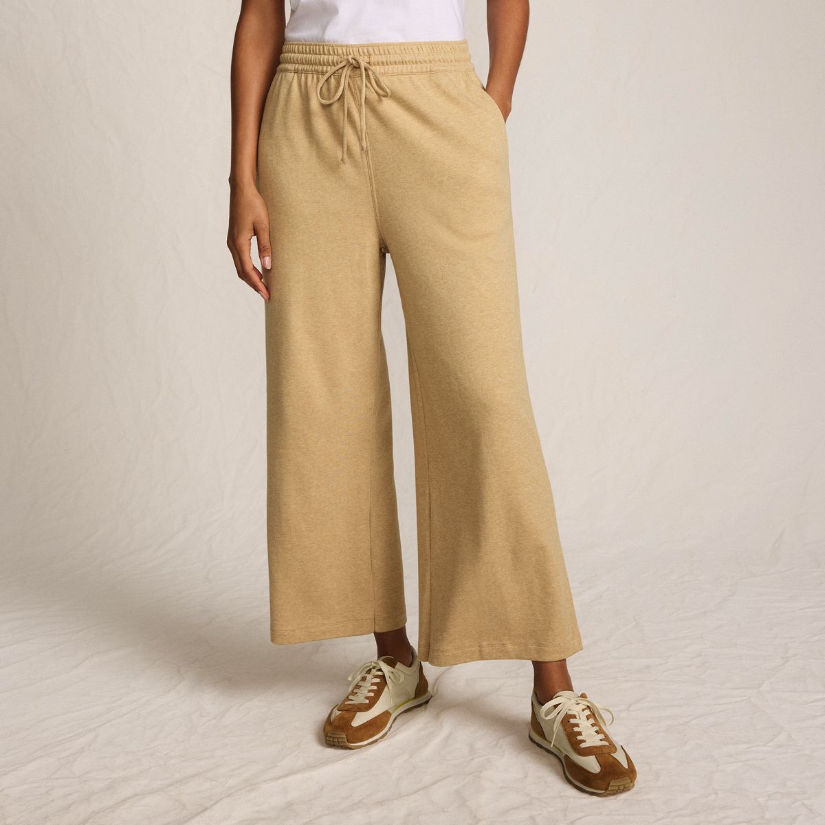 Women's Sport Knit Elastic Waist Wide Leg Crop Pants