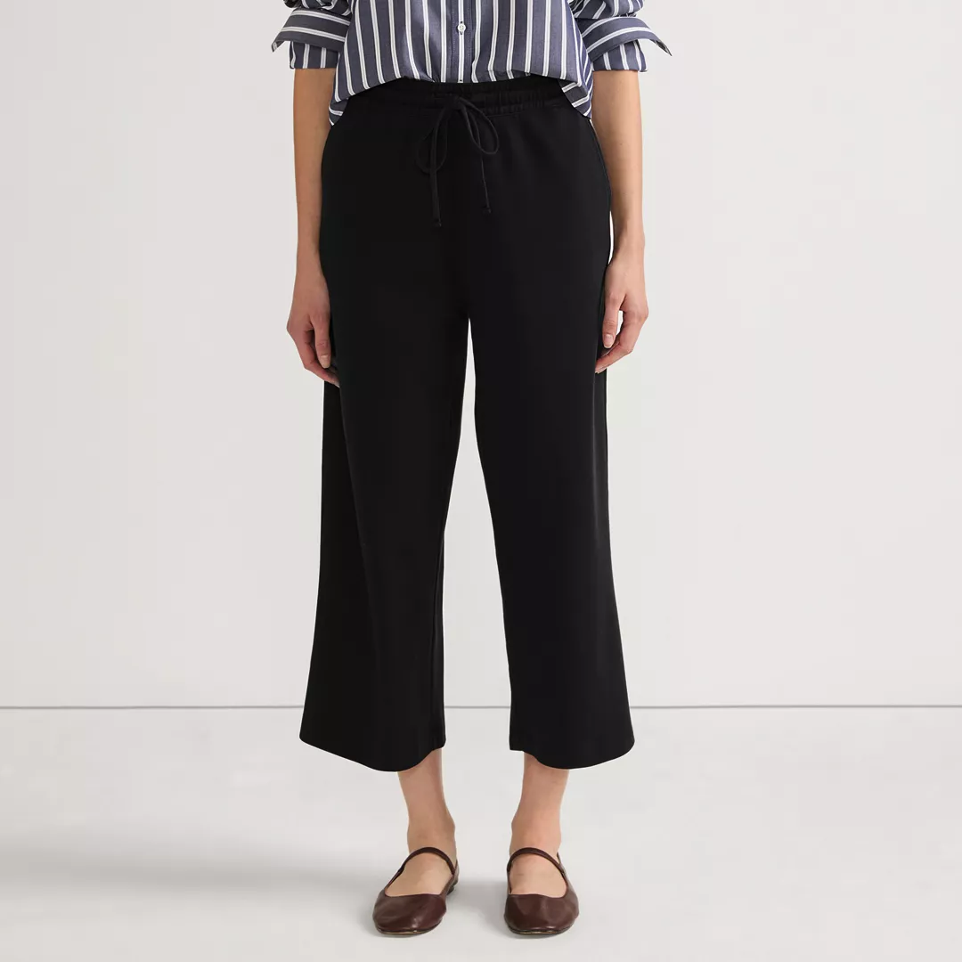 Women's Sport Knit Elastic Waist Wide Leg Crop Pants