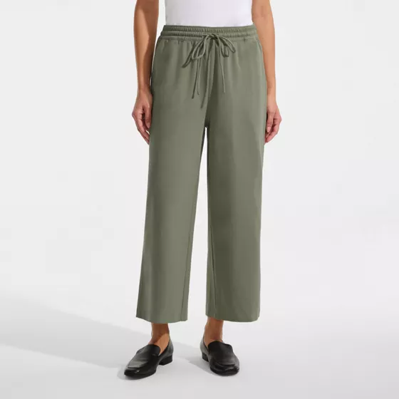 Women's Petite Sport Knit Elastic Waist Wide Leg Crop Pants - primary