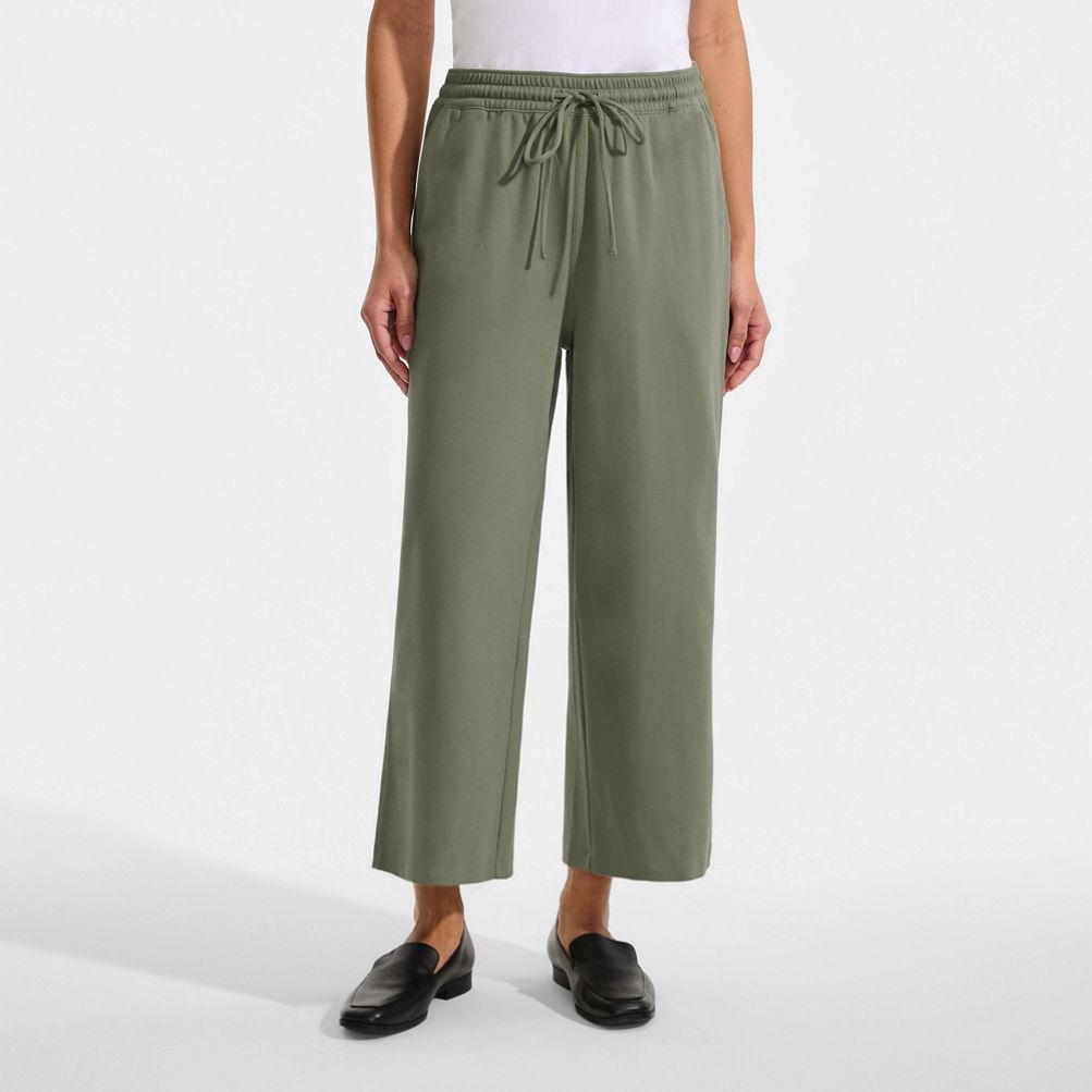 Women's Sport Knit Elastic Waist Wide Leg Crop Pants | Lands' End