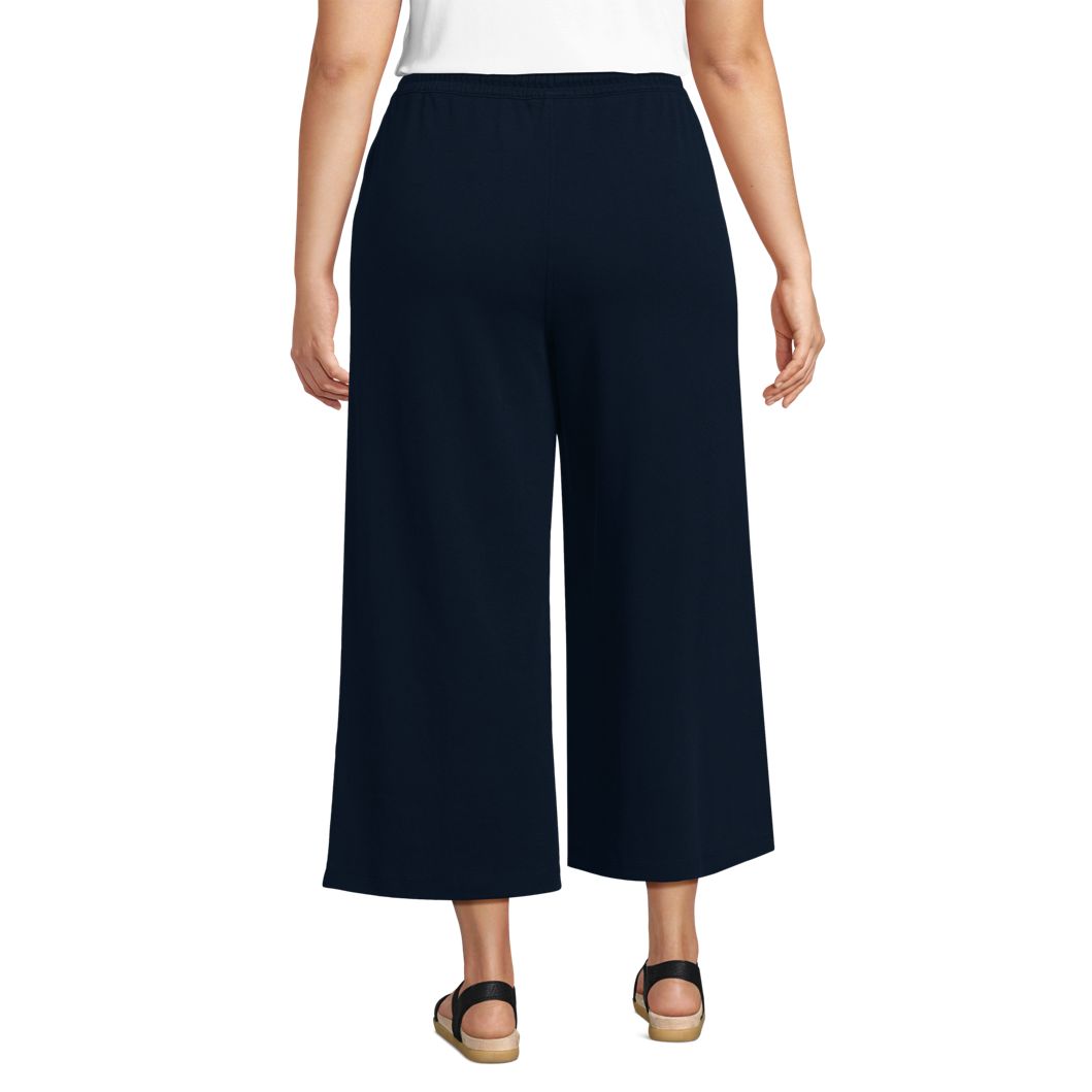 Women's Sport Knit Elastic Waist Wide Leg Crop Pants
