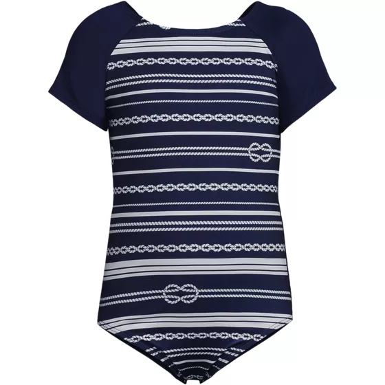 Girls Cap Sleeve Portrait One Piece Swimsuit - primary