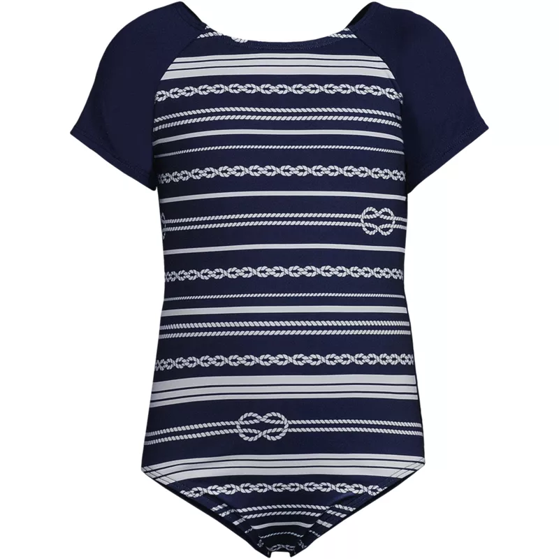 Girls Cap Sleeve Portrait One Piece Swimsuit, Front