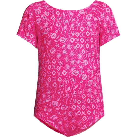 Girls Cap Sleeve Portrait One Piece Swimsuit - primary