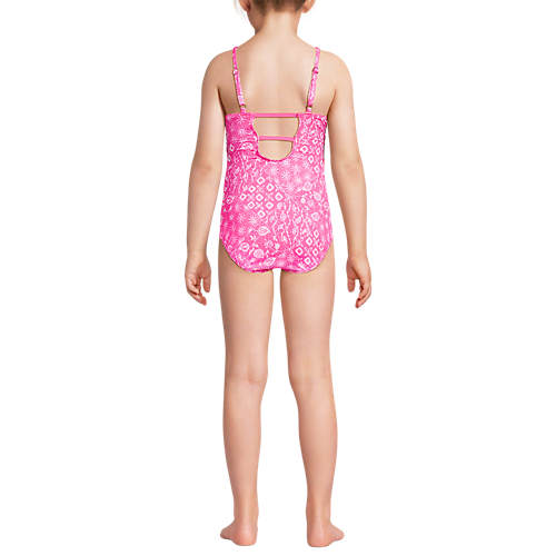 Girls Chlorine Resistant Twist Front One Piece Swimsuit UPF Dress Coverup Set - Secondary