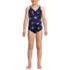 Girls Chlorine Resistant Twist Front One Piece Swimsuit UPF Dress Coverup Set, Front