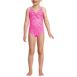 Girls Chlorine Resistant Twist Front One Piece Swimsuit UPF Dress Coverup Set, Front