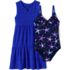 Girls Chlorine Resistant Twist Front One Piece Swimsuit UPF Dress Coverup Set, Front