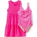 Girls Chlorine Resistant Twist Front One Piece Swimsuit UPF Dress Coverup Set, Front