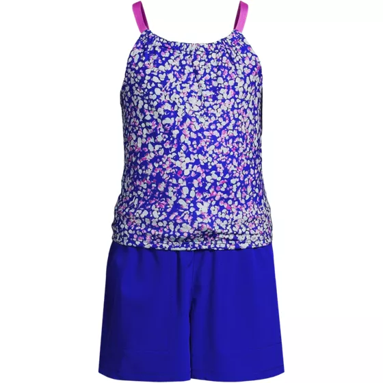 Girls Chlorine Resistant Tankini Top Woven Short Set - primary