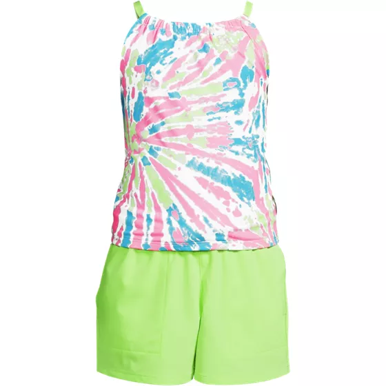 Girls Chlorine Resistant Tankini Top Woven Short Set - primary