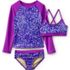 Girls Plus Chlorine Resistant Rash Guard Swim Top Bikini Top and Bottoms UPF 50 Swimsuit Set, Front