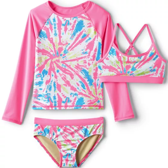 Girls Chlorine Resistant Rash Guard Swim Top Bikini Top and Bottoms UPF 50 Swimsuit Set - primary
