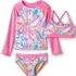 Girls Chlorine Resistant Rash Guard Swim Top Bikini Top and Bottoms UPF 50 Swimsuit Set, Front
