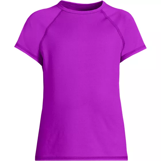 Girls Chlorine Resistant Short Sleeve Crew Neck UPF50 Rash Guard - primary