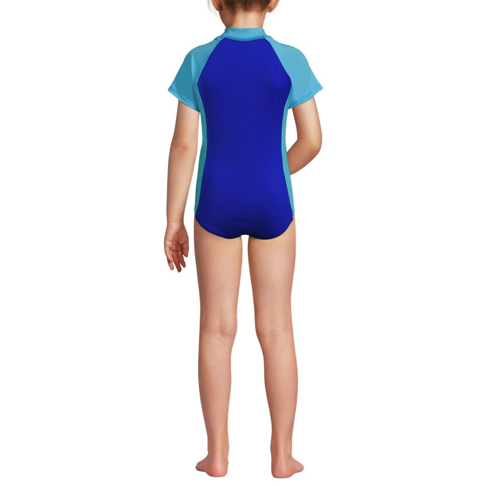 Girls Chlorine Resistant Short Sleeve One Piece Half Zip