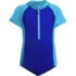 Girls Chlorine Resistant Short Sleeve One Piece Half Zip Swimsuit, Front