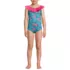 Girls Scoop Ruffle Neck One Piece Swimsuit, Front