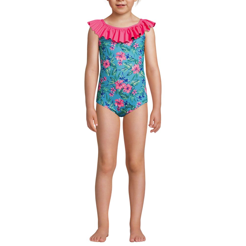 Girls Scoop Ruffle Neck One Piece Swimsuit | Lands' End